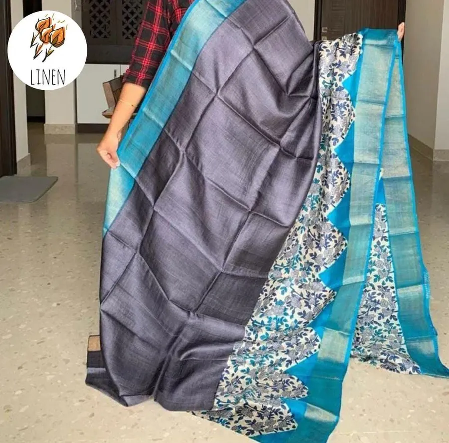 High-Quality Linen with a Luxurious Gold Jari Border for an Elegant Touch Saree